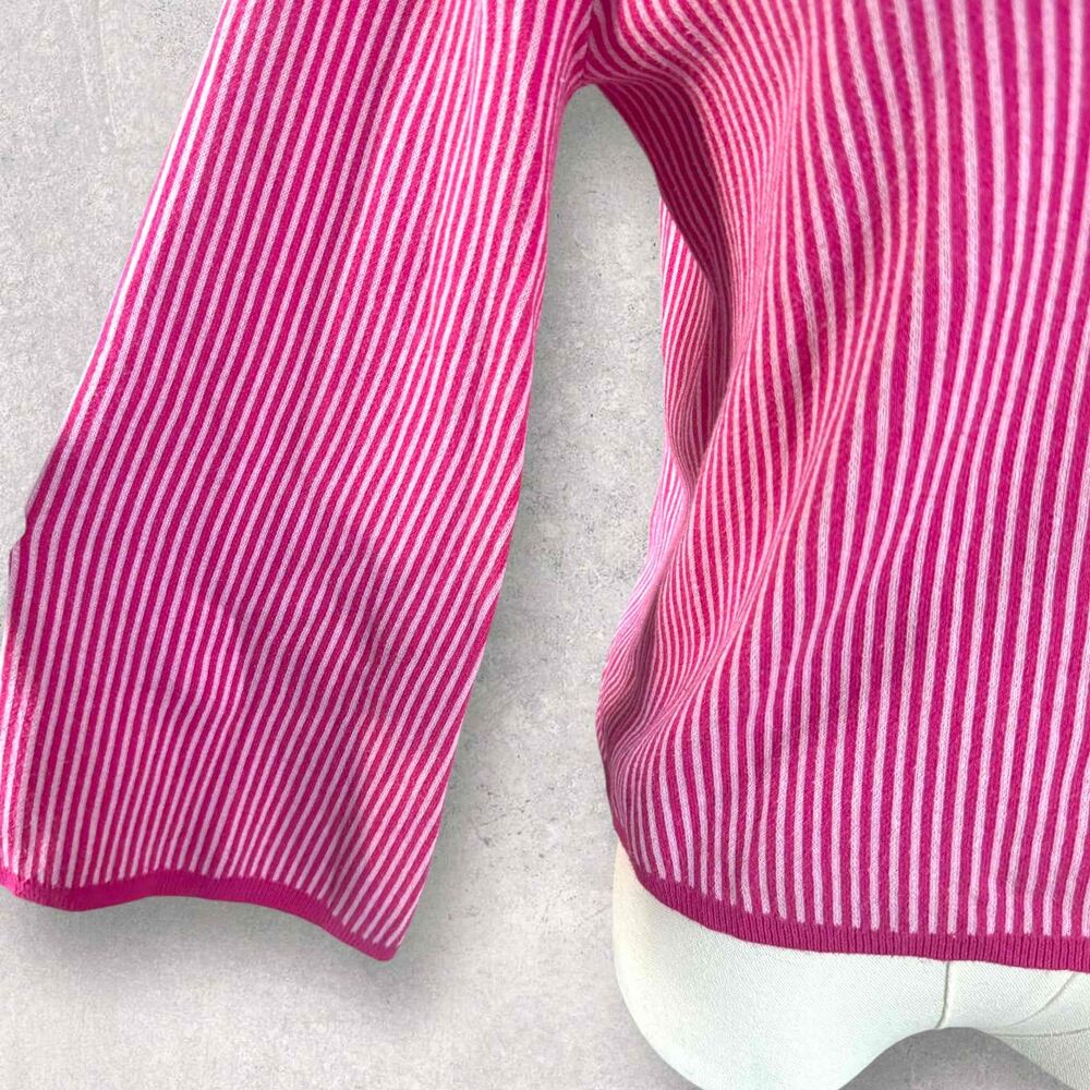 Dolan Pink White Long Sleeve Crew Neck Stripe Houndstooth Pullover Sweater Small - Picture 9 of 16